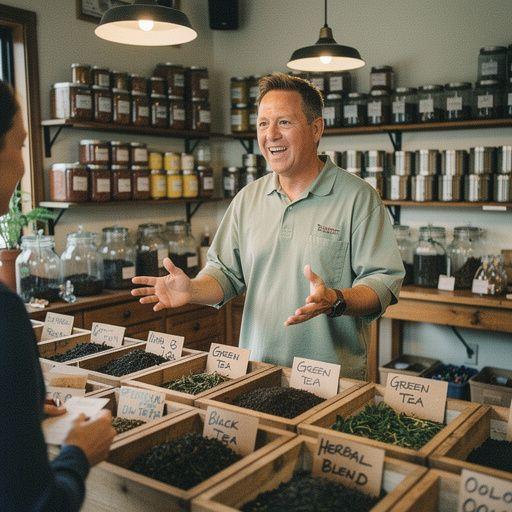 Arbatinukas, pilnas kvapnios Noni arbatos, su šviežiais žalumynais šalia.